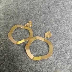 Gold Hammered Earrings Women’s Medium Organic Loop Drop Artistic Modern Chic